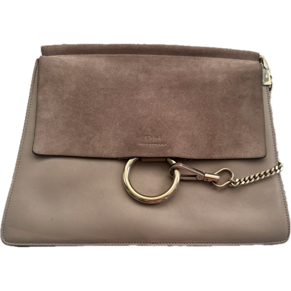 Designer Luxury Brand Chloe Faye Suede Leather Gray Taupe Tan Chain Italy